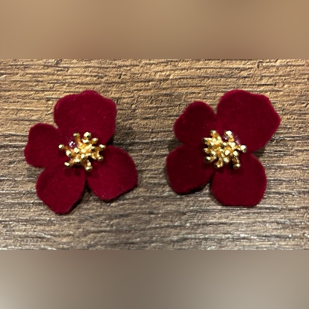 Burgundy Floral Earrings - Picture 3 of 3